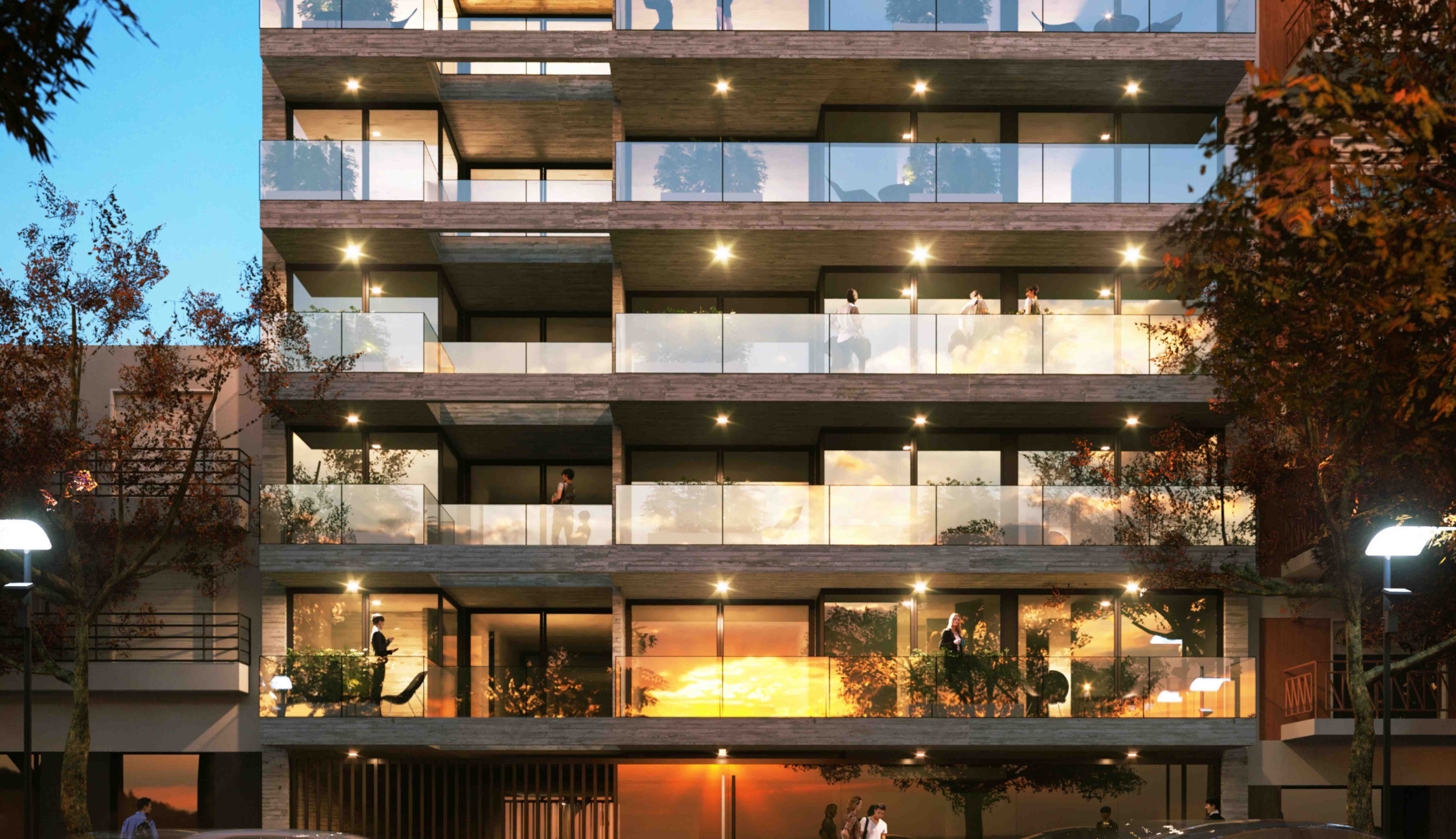 Vista nocturna del edificio