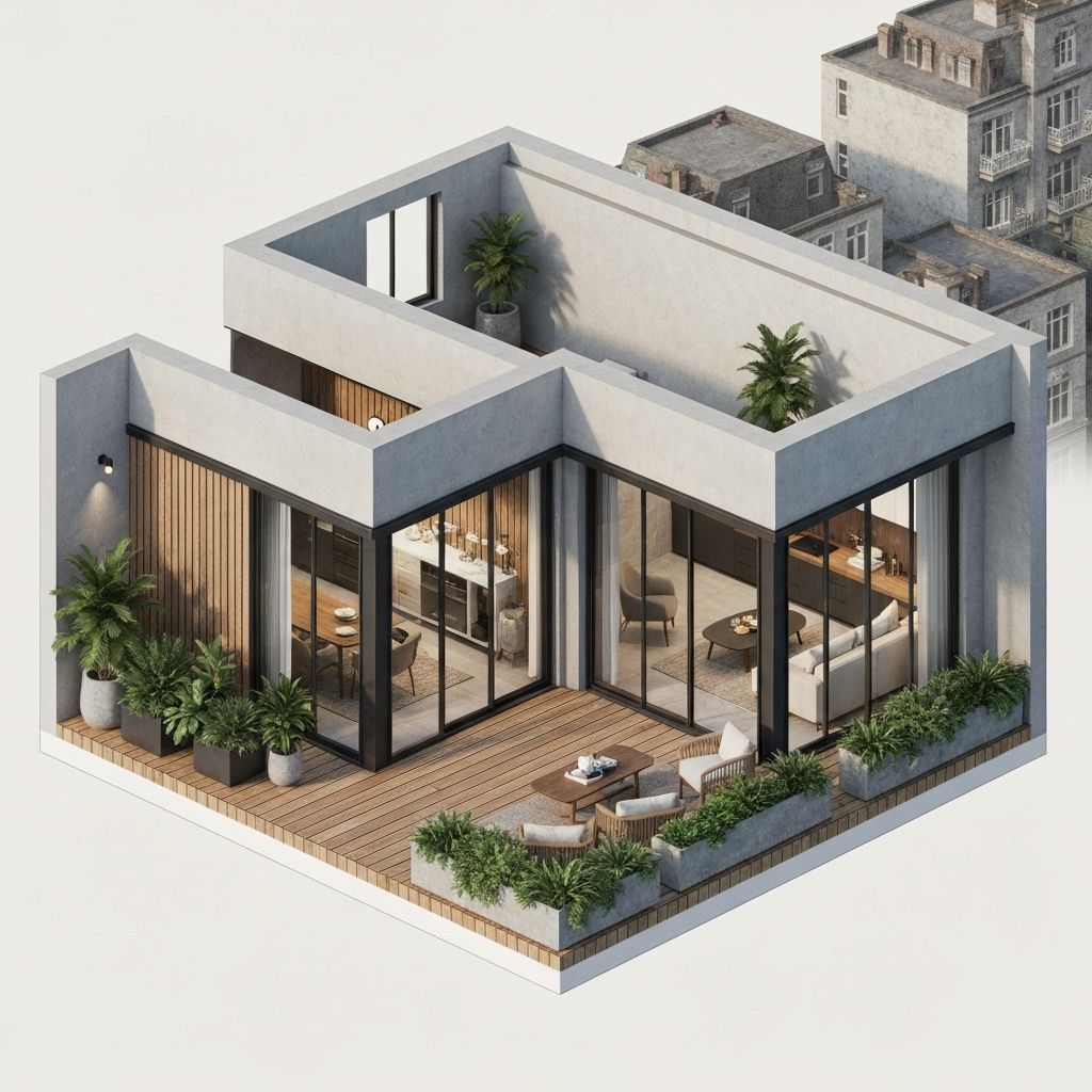 Departamento con terraza - Vista isométrica